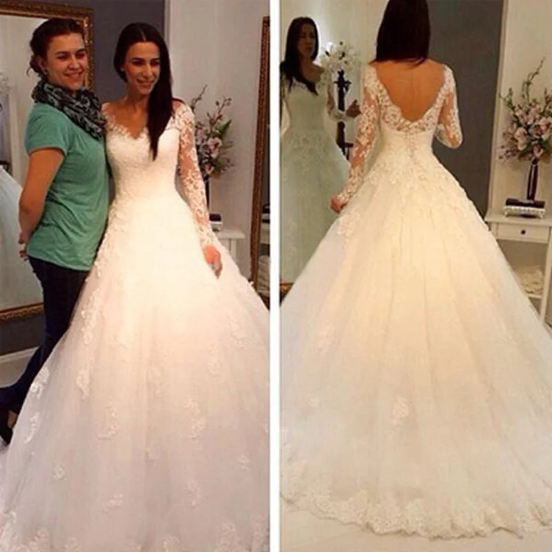 Timeless Women's Apparel Style Without Limits Classy Long Sleeves Open Back Wedding Dresses Lace A Line Bride Gown robe de mariee WD5598 Timeless Women's Apparel Style Without Limits Classy Long Sleeves Open Back Wedding Dresses Lace A Line Bride Gown robe de mariee WD5598