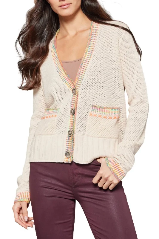 Women's Professional Garments Sporty Fashion Offers Double Track Cardigan In Sheepskin/vellum