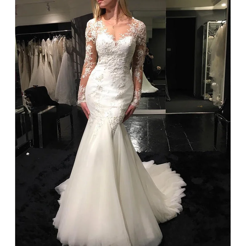 Women's Clothing Sets Valentine's Special Sexy See Through Long Sleeves V Neck Mermaid Fishtail Wedding Dresses Women's Clothing Sets Valentine's Special Sexy See Through Long Sleeves V Neck Mermaid Fishtail Wedding Dresses