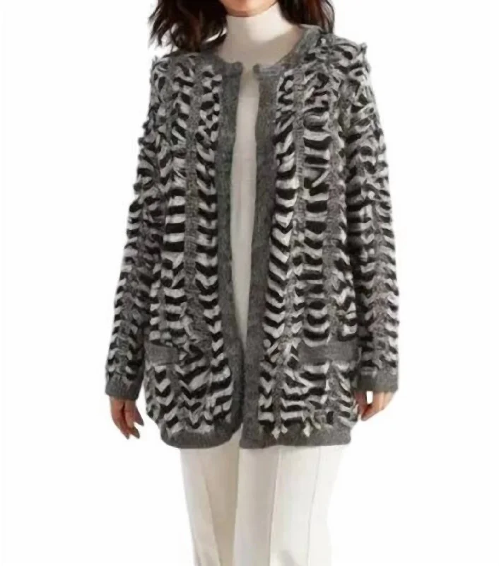 Modern Women's Outfit Exclusive Discounts Fringe Sweater Cardigan In Black, White