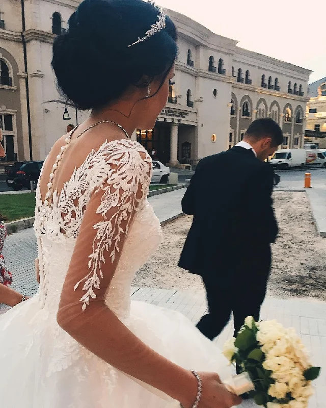 Stylish Women's Clothing Mega Sale Sexy See Through Princess Appliques Long Sleeves Tulle Wedding Dresses Bridal Ball Gowns Stylish Women's Clothing Mega Sale Sexy See Through Princess Appliques Long Sleeves Tulle Wedding Dresses Bridal Ball Gowns