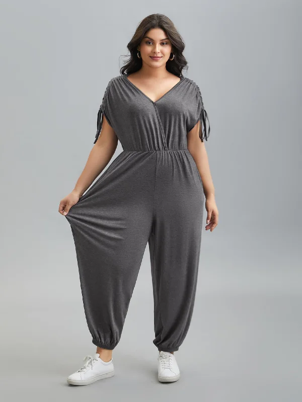 Women's Vacation Clothes Hot Picks Surplice Neck Drawstring Stretch Jumpsuit