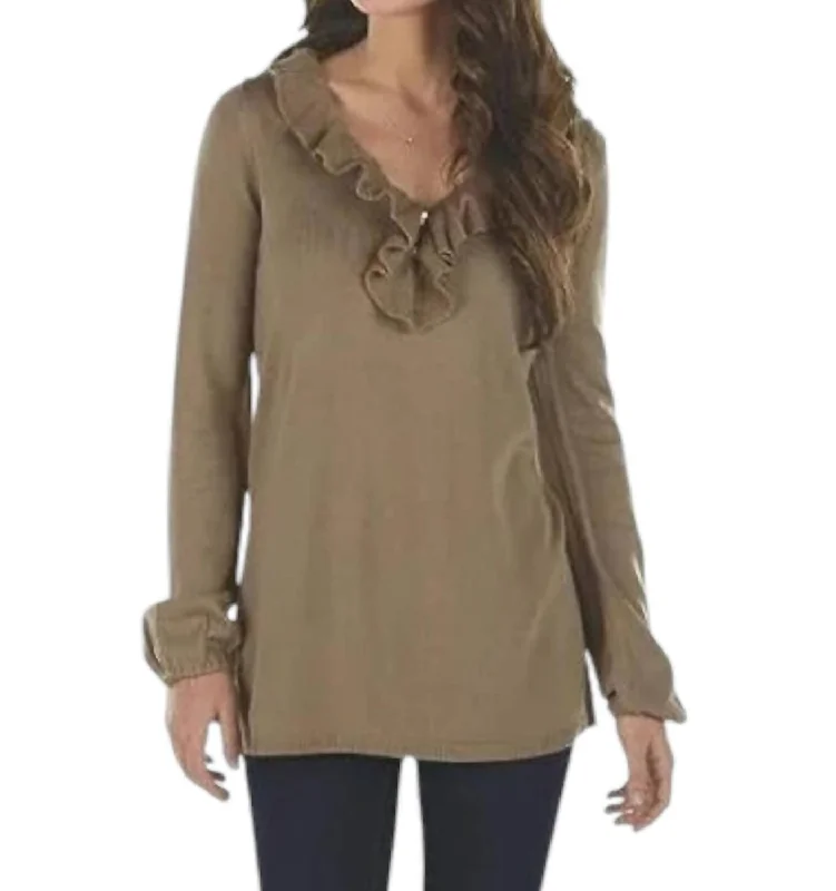 Women's Fashion-Forward Apparel Seasonal Style Discounts Laura Ruffle Sweater In Tan