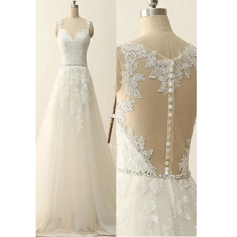 Women's Plus-Size Casual Outfit Urban Fashion WD6988 A Line Bridal Dress Lace Appliques Wedding Gown with Traps Beading Belt Vestido De Novias 2018 Women's Plus-Size Casual Outfit Urban Fashion WD6988 A Line Bridal Dress Lace Appliques Wedding Gown with Traps Beading Belt Vestido De Novias 2018