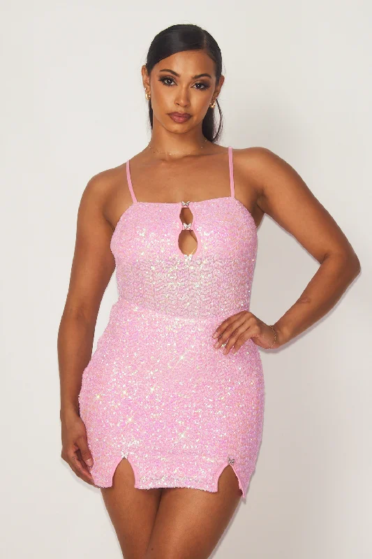 Charming Women's Holiday Apparel New Season Fashion Preview Liza Keyhole Detail Sleeveless Sequin Mini Dress Charming Women's Holiday Apparel New Season Fashion Preview Liza Keyhole Detail Sleeveless Sequin Mini Dress