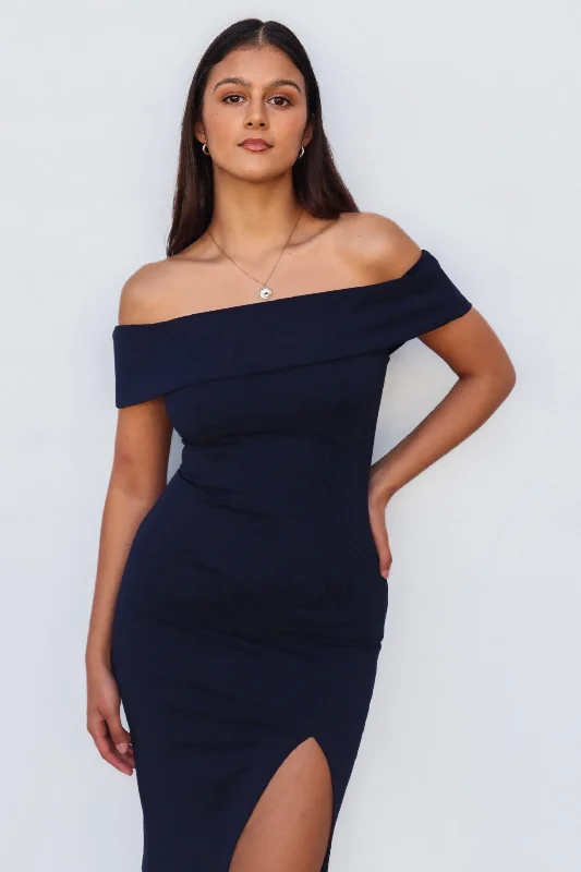 Women's Fashionable Attire For Work Top Brand Discounts Femme Fatale Dress - Navy