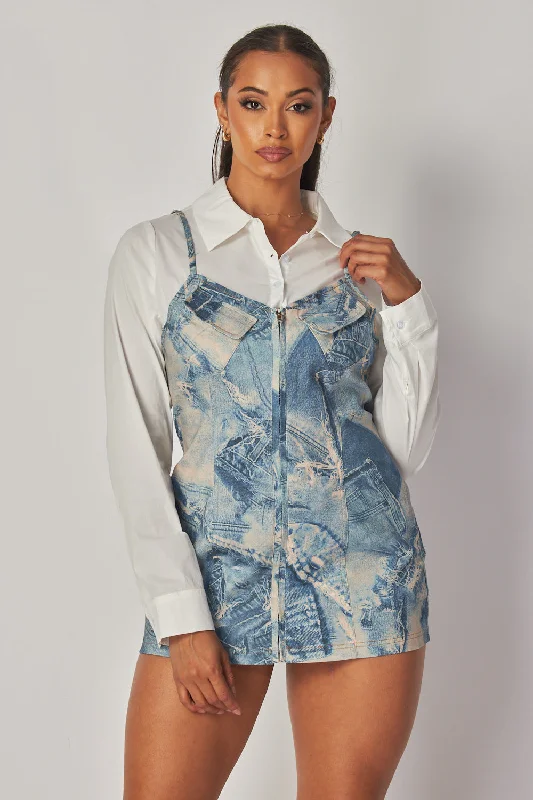 Women's Seasonal Apparel Crazy Price Slashing Danai Denim Print Button Up Shirt Mini Dress Women's Seasonal Apparel Crazy Price Slashing Danai Denim Print Button Up Shirt Mini Dress