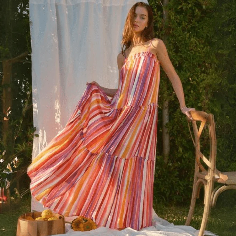 Women's Transitional Attire Edgy Fashion Deals Beautiful Tiered Maxi Sundress Made in USA Women's Transitional Attire Edgy Fashion Deals Beautiful Tiered Maxi Sundress Made in USA