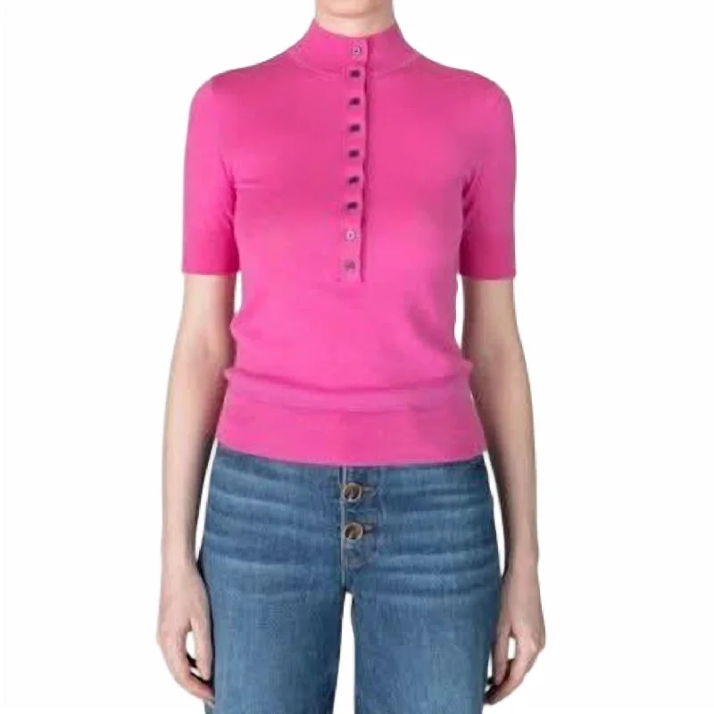 Vintage-Inspired Women's Apparel Hot Sale Violette Cashmere Button Up Mockneck Top In Macron