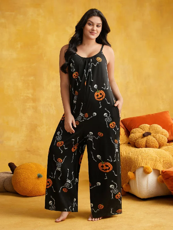 Women's Elegant Outfit Unleash Your Trendy Side Pumpkin Printed Slim-Fit  Lounge Jumpsuit