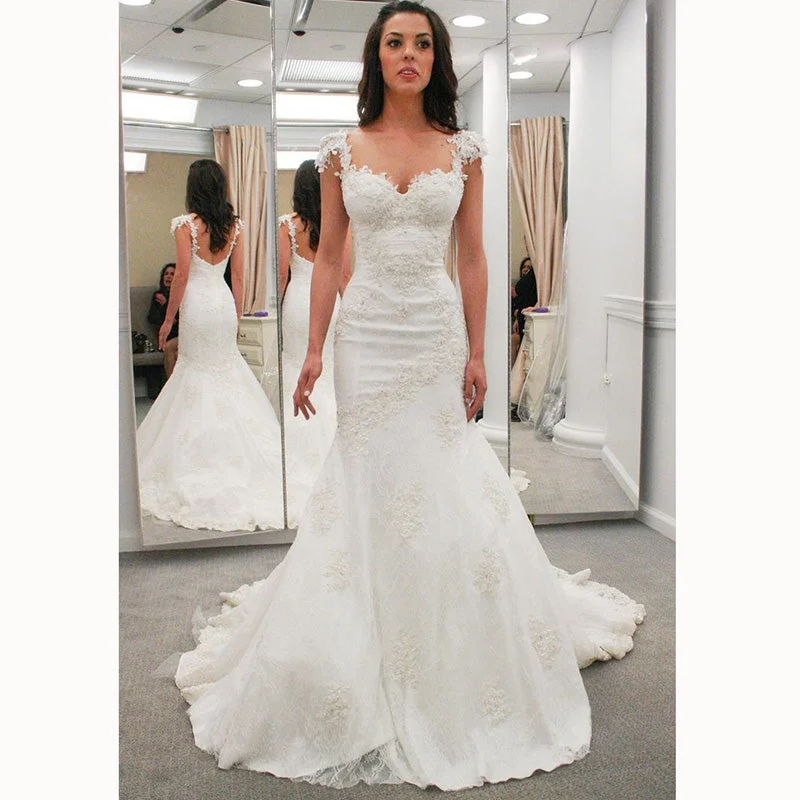 Affordable Women's Outfit Hot Styles WD2143 Classic Sexy Cap Sleeves Lace Wedding Dress 2018 mermaid Bridal Dress Robe Mariee Affordable Women's Outfit Hot Styles WD2143 Classic Sexy Cap Sleeves Lace Wedding Dress 2018 mermaid Bridal Dress Robe Mariee