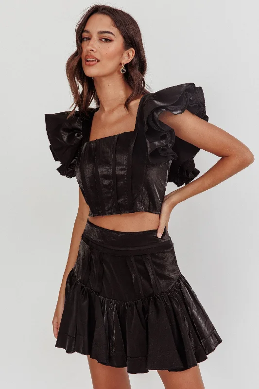 Women's Comfortable Clothes For Weekends Flash Sale Now Debutante Ruffle Sleeve Crop Top Black Women's Comfortable Clothes For Weekends Flash Sale Now Debutante Ruffle Sleeve Crop Top Black