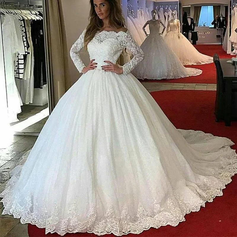 Women's Transitional Outfit Relaxed Style LP1245 off the Shoulder Long Sleeves Lace Ball Gown Wedding Dress Princess Bridal Gown 2018 Women's Transitional Outfit Relaxed Style LP1245 off the Shoulder Long Sleeves Lace Ball Gown Wedding Dress Princess Bridal Gown 2018
