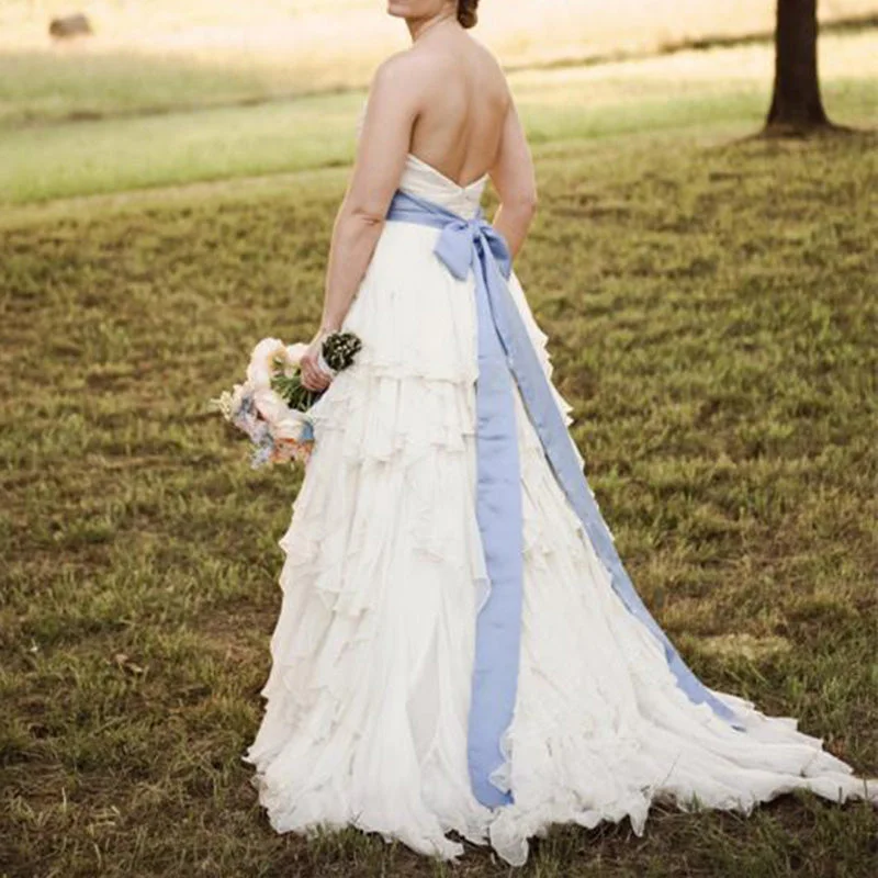 Women's Evening Clothing Snag Fabulous Fashion Bargains WD5539 Sweetheart Tiered Chiffon Beach Wedding Dress with Blue Belt Bridal Gown Summer Backless 2018 Women's Evening Clothing Snag Fabulous Fashion Bargains WD5539 Sweetheart Tiered Chiffon Beach Wedding Dress with Blue Belt Bridal Gown Summer Backless 2018