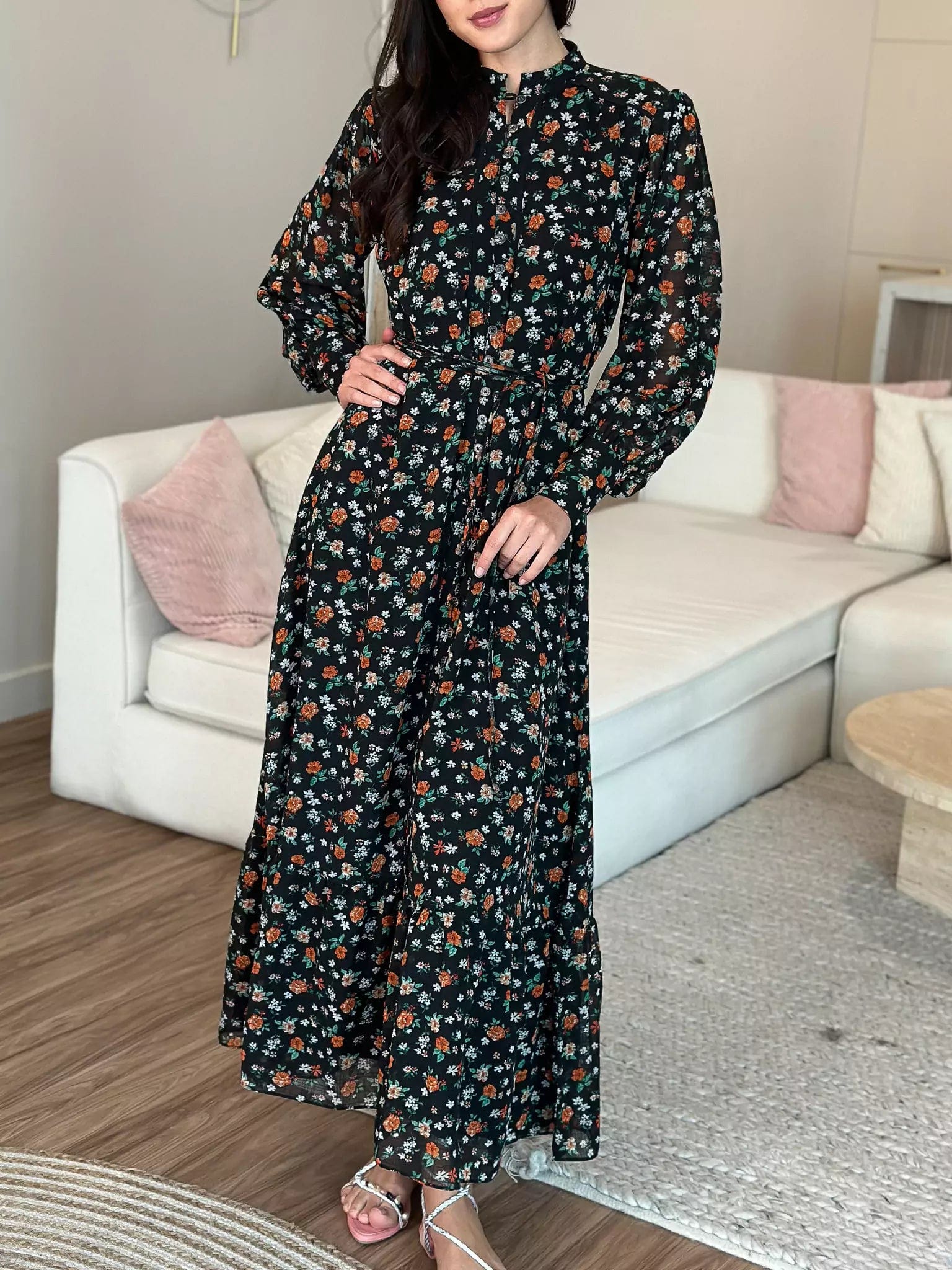 Women's Loungewear Clothes Bold Fashion Sales Marmalade Black Floral Long Dress