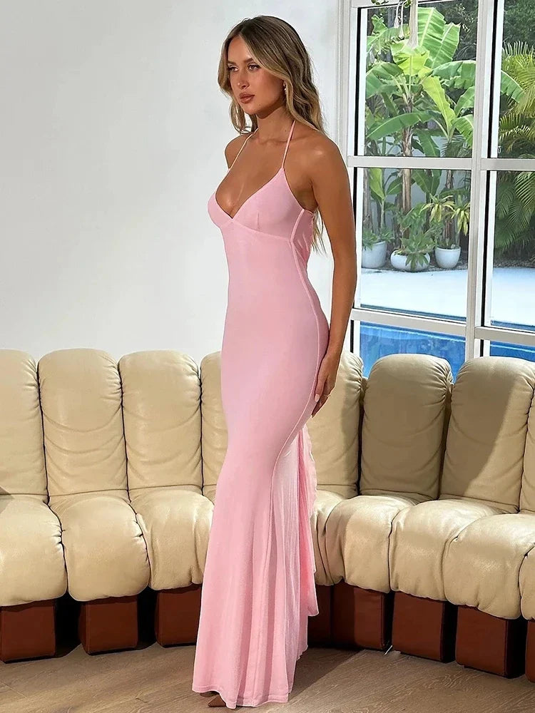 Women's Sports Apparel Luxury Fashion Mermaid Bodycon Elegant Long Halter Backless Nightclub Sexy Summer Maxi Dress