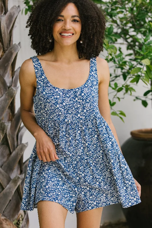 Women's Luxury Apparel Popular Collection Speak On It Denim Blue Ditsy Floral Romper Women's Luxury Apparel Popular Collection Speak On It Denim Blue Ditsy Floral Romper