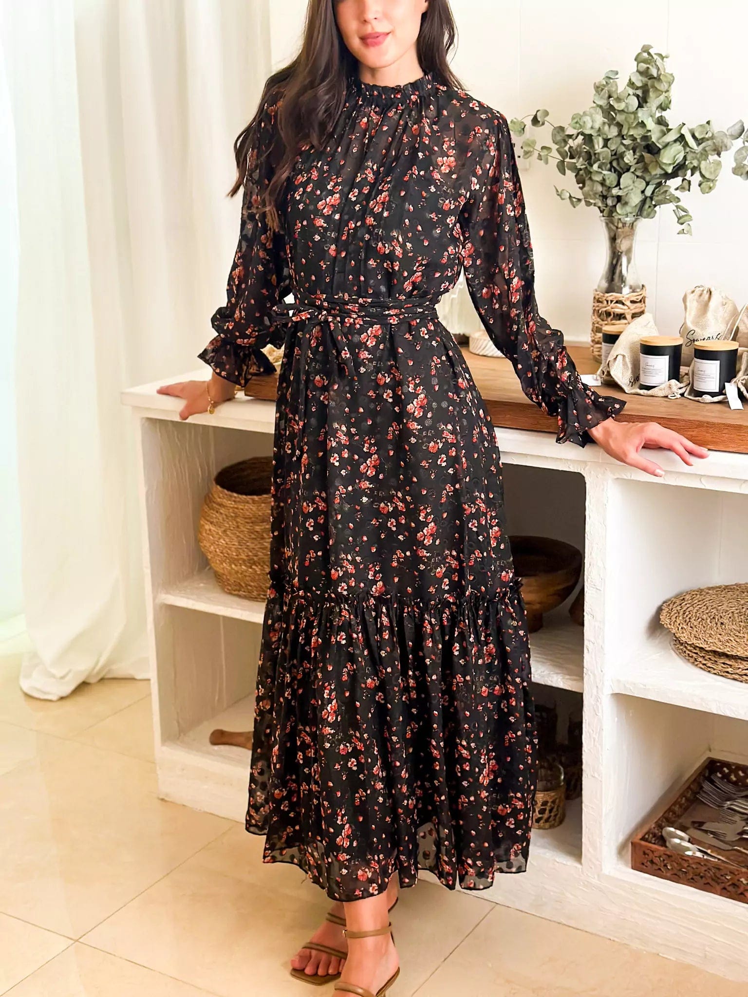 Women's Clothing Apparel Fashion Essentials Black Petunia Long Dress