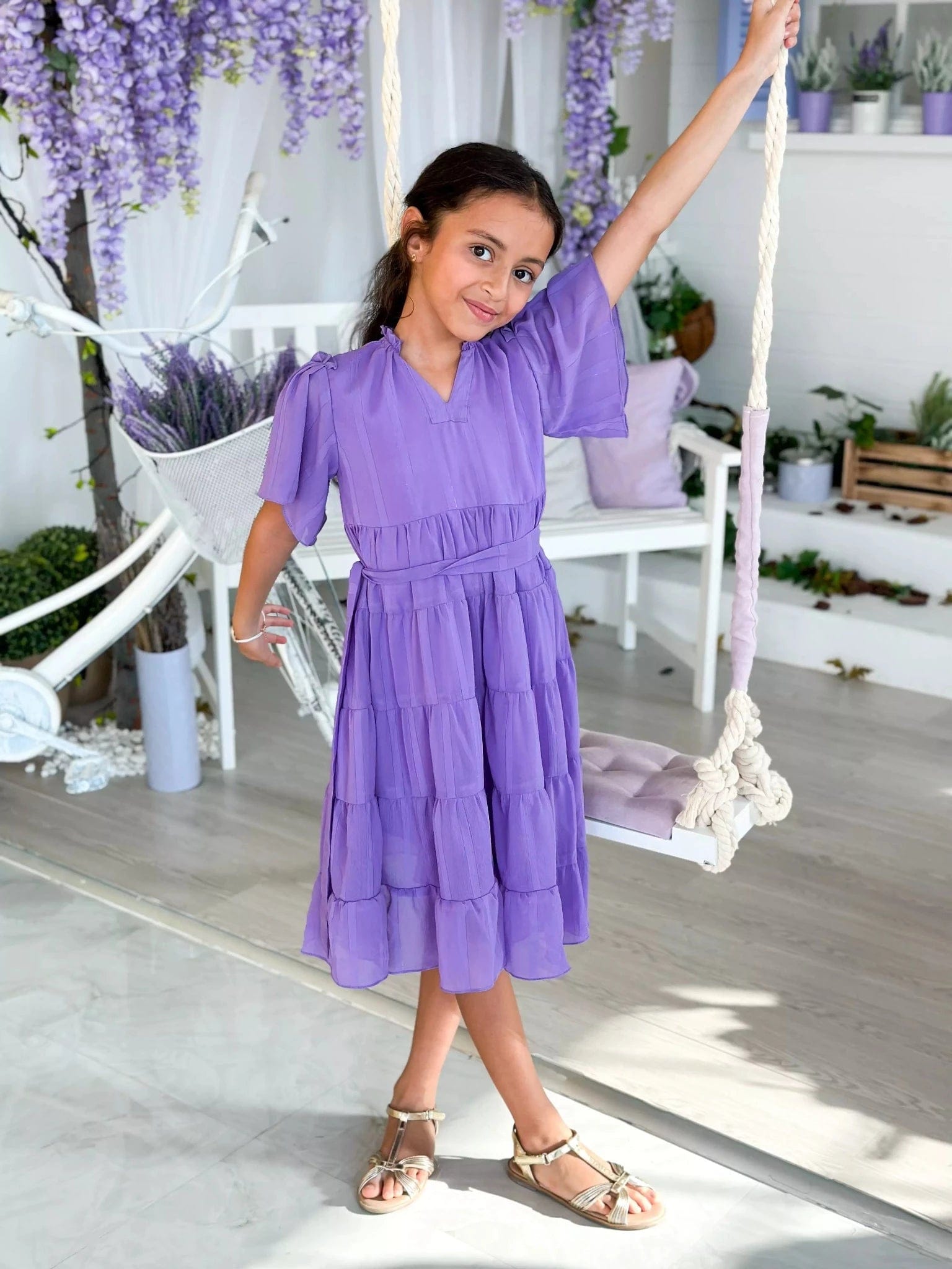 Women's Luxury Apparel Relaxed Style Mini Amethyst Lilac Long Dress