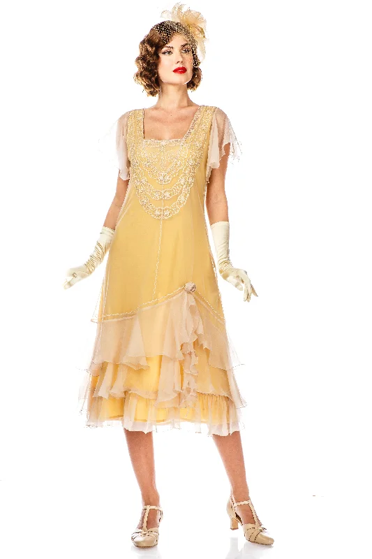 Women's Elegant Formal Outfit Fashion Frontiers Alexa 1920s Flapper Style Dress in Lemon by Nataya