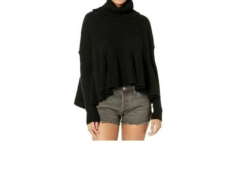 Women's Evening Clothes Mega Sales Layer Cake Trapeze Turtleneck Oversize Rib Sweater In Black