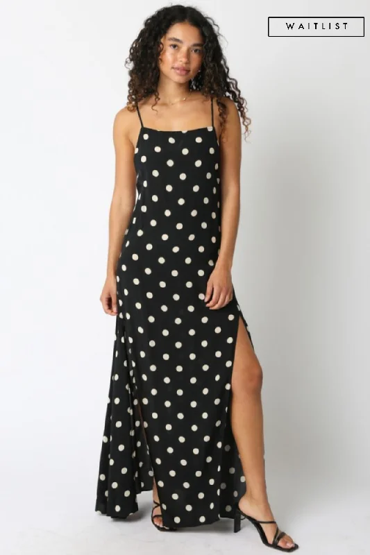 Women's Chic Outerwear Outfit Limited-Time Offer Waitlist 2/4 ♥ Maleah Sleeveless Low Open Back Polka Dot Print Maxi Dress Black Women's Chic Outerwear Outfit Limited-Time Offer Waitlist 2/4 ♥ Maleah Sleeveless Low Open Back Polka Dot Print Maxi Dress Black