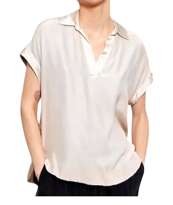 You'll Love Us Because Folded Cuffs Polo Top In White