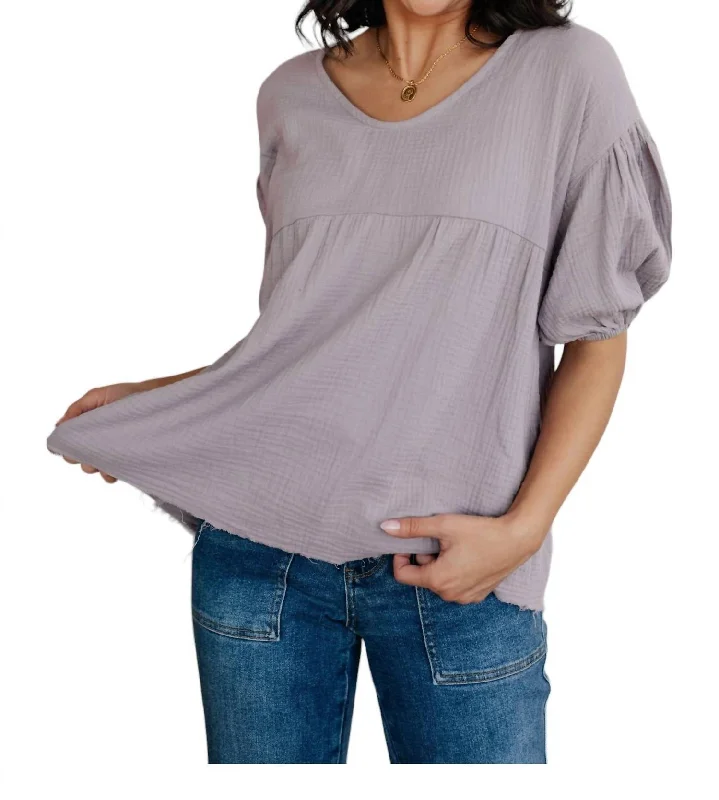 Chic And Trendy Pleasantly Bubble Sleeve Shirt In Purple