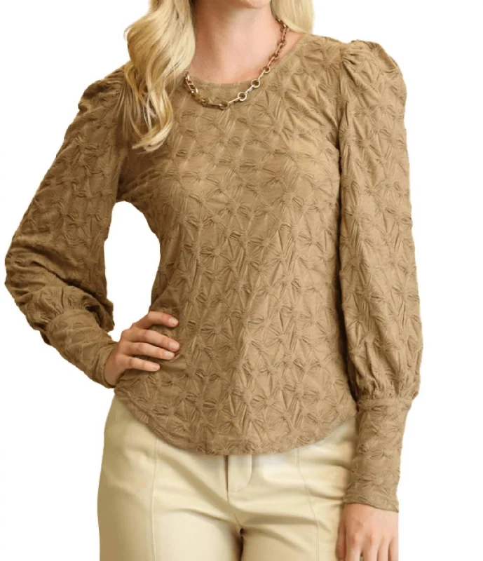 Hot Styles Knit Puff Sleeve Top In Taupe