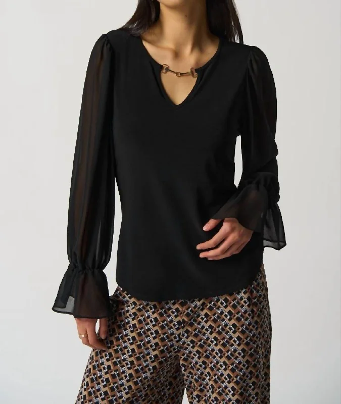 Bold Fashion Sales Ruffle Sleeve Top In Black