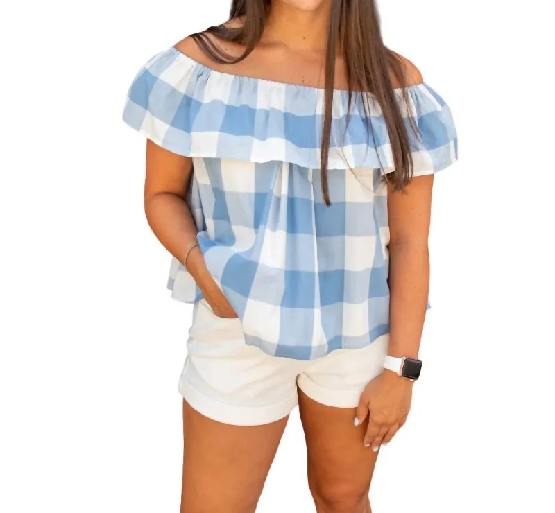 Seasonal Style Discounts Riley Gingham Ruffle Top In Delta Blue