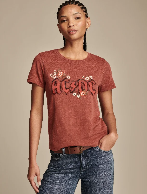 Fashionable Comfort Promotions Lucky Brand Women's Acdc High Voltage Floral Classic Crew