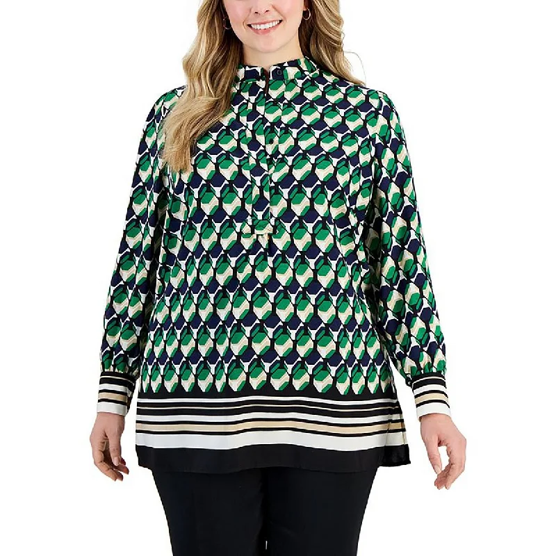 Trend Alert Plus Womens Geometric Polyester Henley