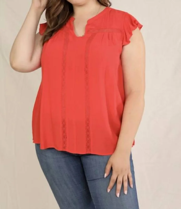 Imeless Style Curvy Ruffle Top Coral In Red