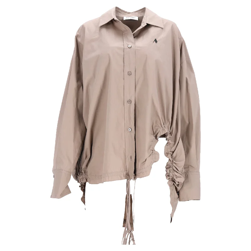 Summer Deals The Attico Logo-Embroidered Asymmetric Shirt in Brown Viscose