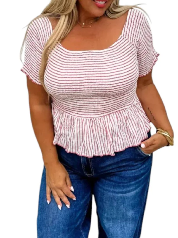 Exclusive Sale Essie Stripe Smocked Top In Pink