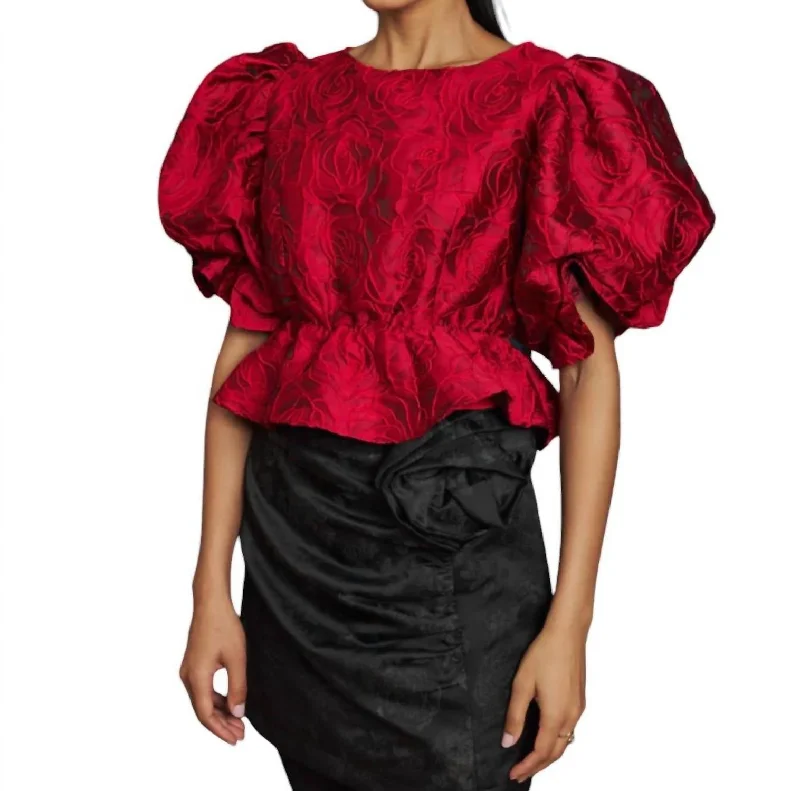 Limited Time Flash Sale Tate Rose Jacquard Top In Ruby Red