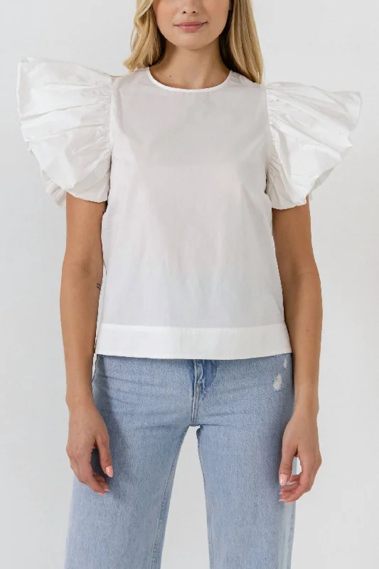 Flash Sale Now Erandi Folded Ruffle Sleeve Top In White