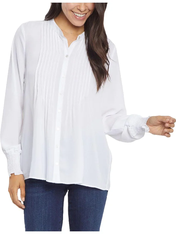 Fashion Forward, Function First Womens Chiffon Button Front Peasant Top