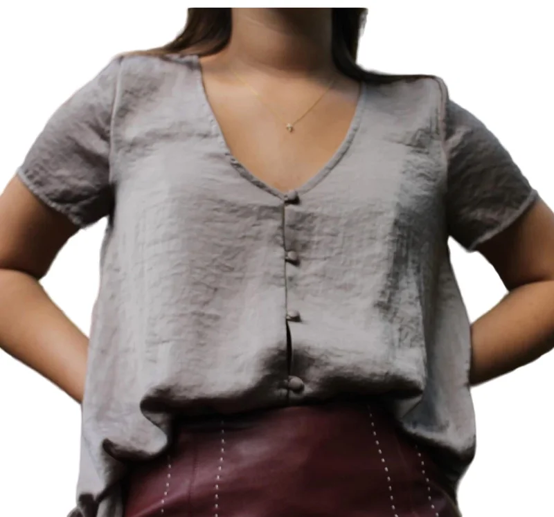 Sporty Fashion Offers Silk Button Up Top In Grey