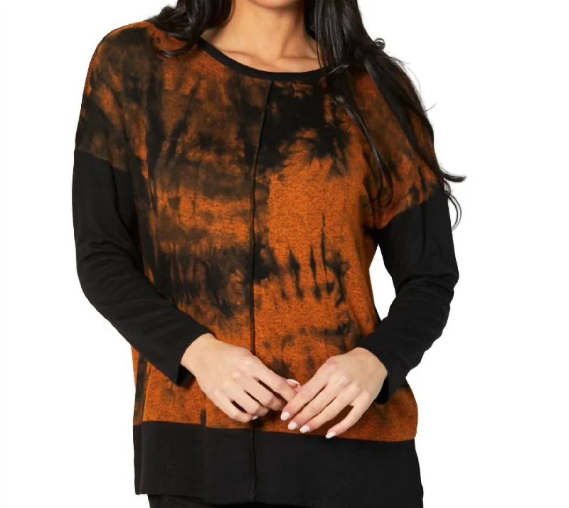 Season Sale Marble Wash Color Block Crew Top In Spice