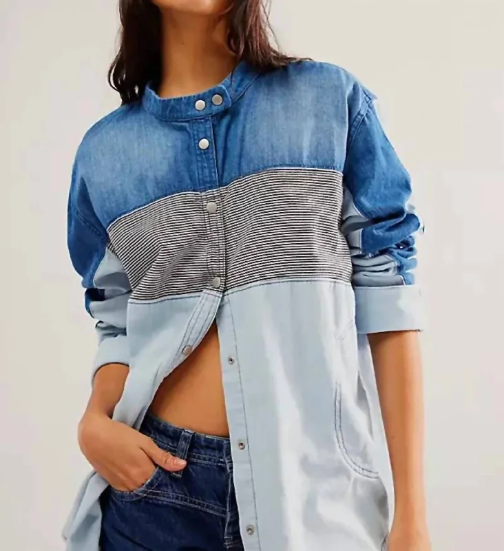 Bid Farewell To The Old Season Moto Color Block Shirt In Blue Combo