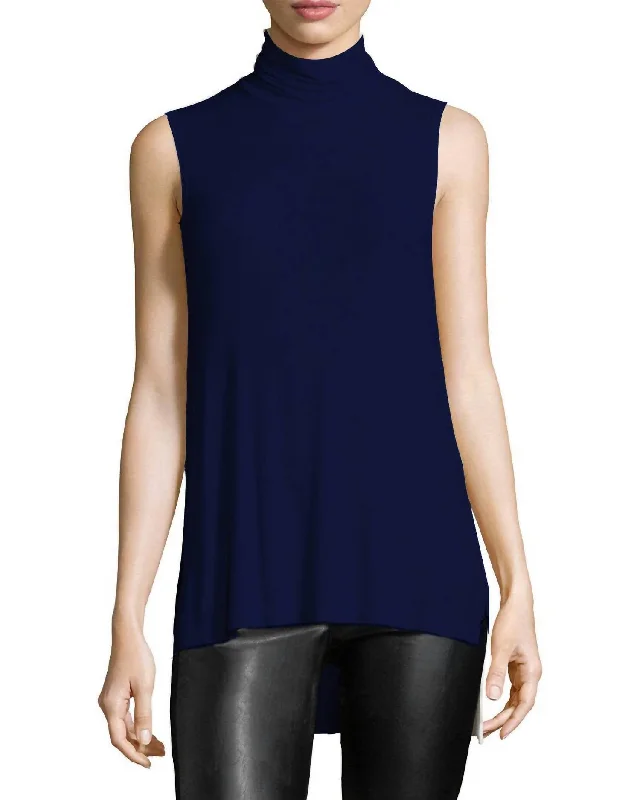 Budget-Friendly Fashion Turtleneck Rib Top In Blue