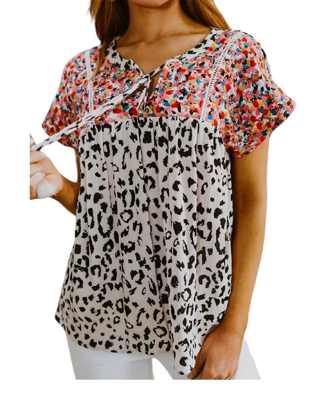 Chic And Edgy Bohemian Dreams Leopard Top In White