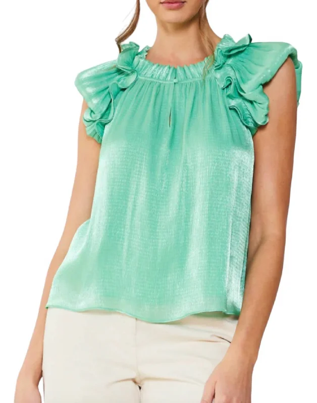 Top Deals Ruffled Top In Cool Green