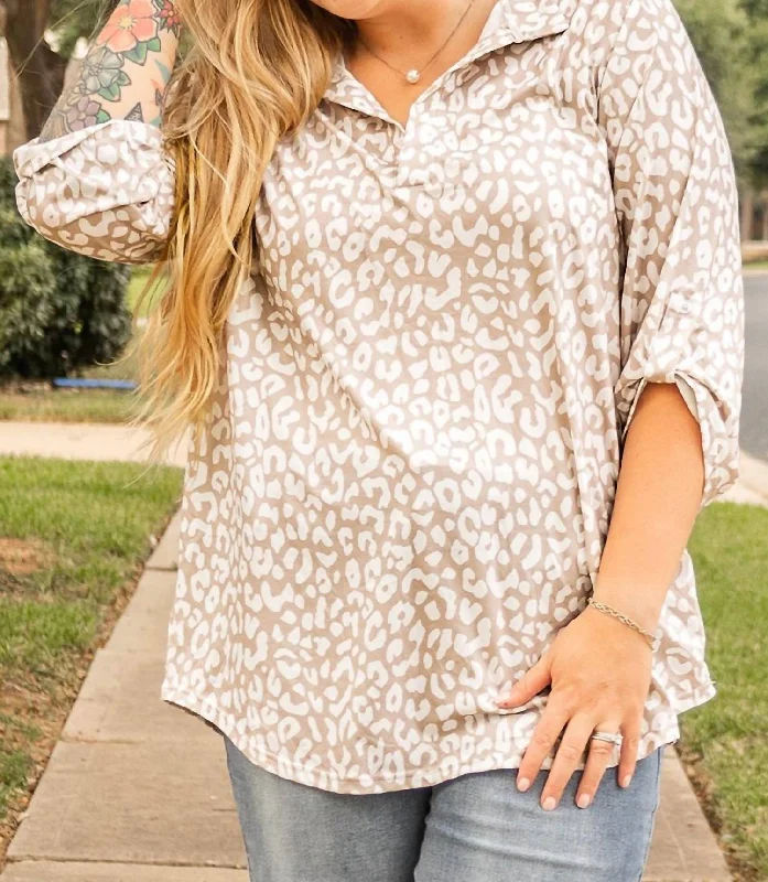 Flash Sale Now Apricot Leopard Vneck Plus Size Top In White