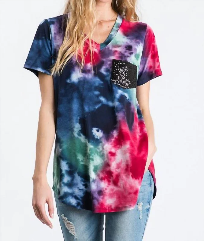 New Season Fashion Preview Splatter Tie Dye Sequin Top In Navy