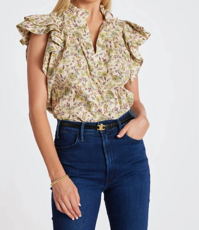 Best-Sellers Margarita Poplin Top In Aster Natural Print