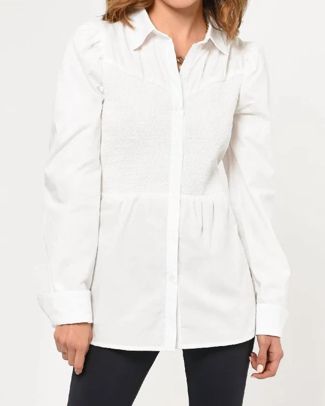 Weekend Exclusive Jenny Smocked Poplin Shirt In White