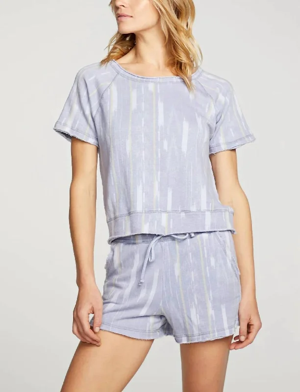 Unleash Your Trend Driven Style Linen French Terry S/s Raglan Top In Ikat Print